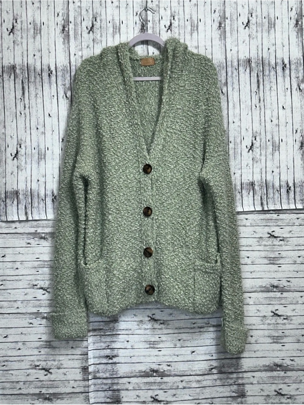 POL Sage Mohair Button Front Hooded Cardigan (Oversized)